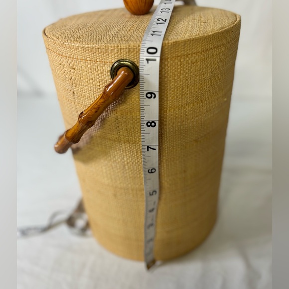 VINTAGE MCM 60s Collectible Americana Faux Bamboo Handles Cane Woven Ice Bucket - Picture 7 of 11